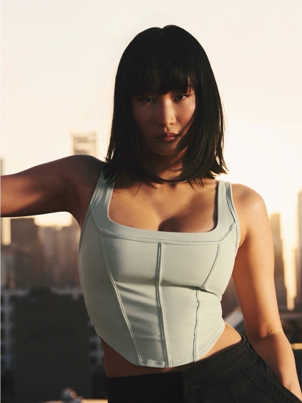 Fabletics Square Neck Corset Tank Top in Light Sage